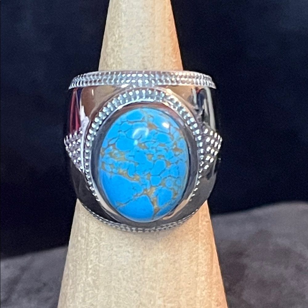 Mojave Blue Turquoise Ring in Stainless Steel size 
9.40 ctw
